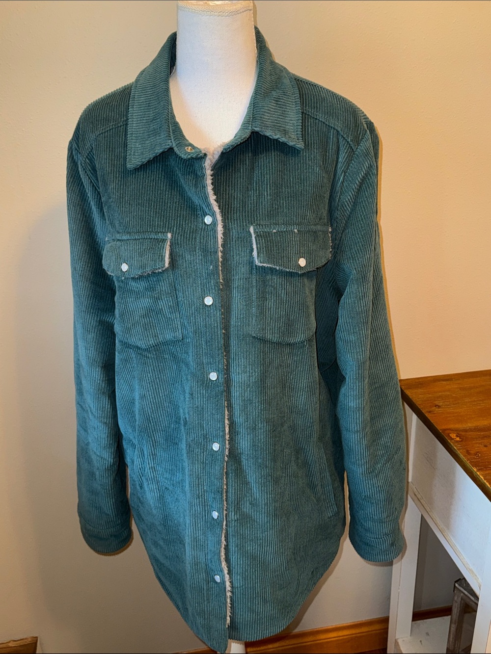 Women’s Bluivy Teal Corduroy Sherpa-Lined Utility Jacket - Large